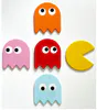 A contemporary resin coated artwork of Pacman and ghosts by New Zealand artist Clint C, available from The Little Gallery Whangamata